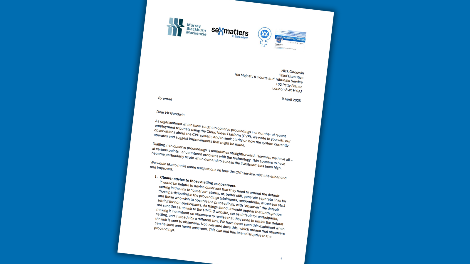Letter about CVP