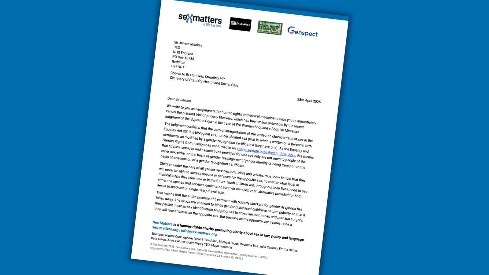 Letter to NHSE CEO