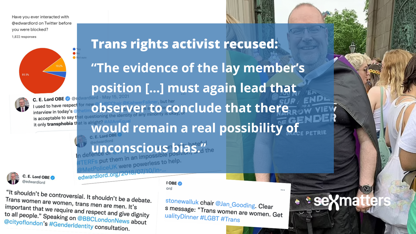 Trans rights activist recused: “The evidence of the lay member’s position [...] must again lead that observer to conclude that there would remain a real possibility of unconscious bias.”
