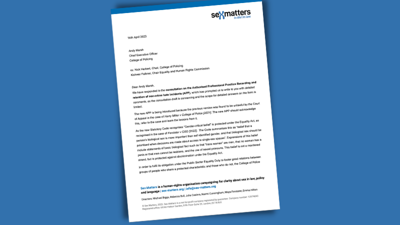 Letter to College of Policing