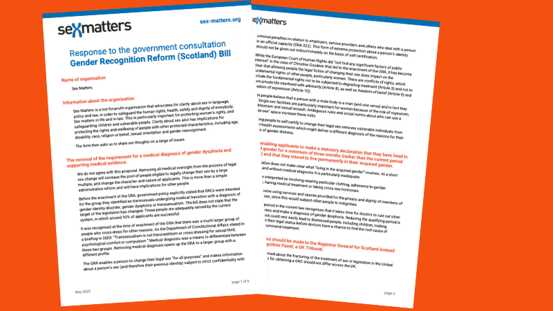 Response to the government consultation Gender Recognition Reform (Scotland) Bill